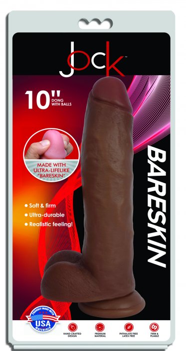 Jock Dark Bareskin Dildo with Balls - 10 Inch