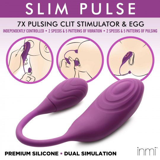 Slim Pulse 7X Pulsating Silicone Clit Stimulator and Vibrating Egg